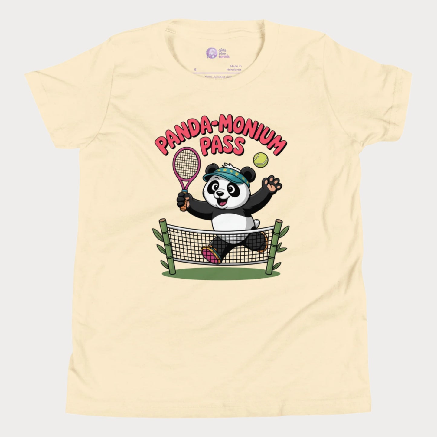 Girls Play Tennis Panda-Monium Pass T-Shirt – cute panda tennis design for girls