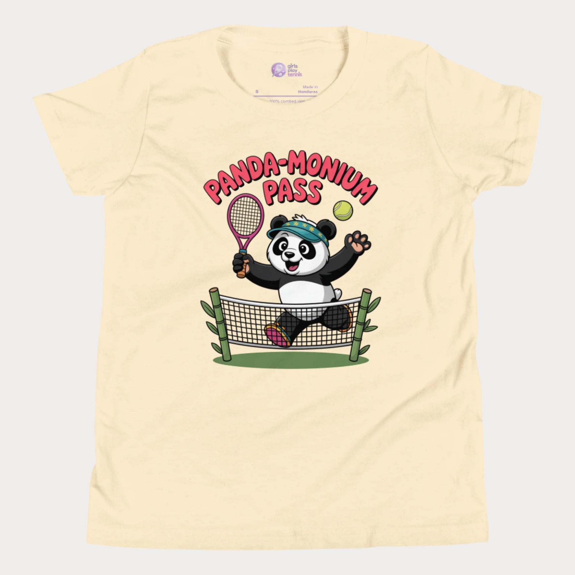 Girls Play Tennis Panda-Monium Pass T-Shirt – cute panda tennis design for girls
