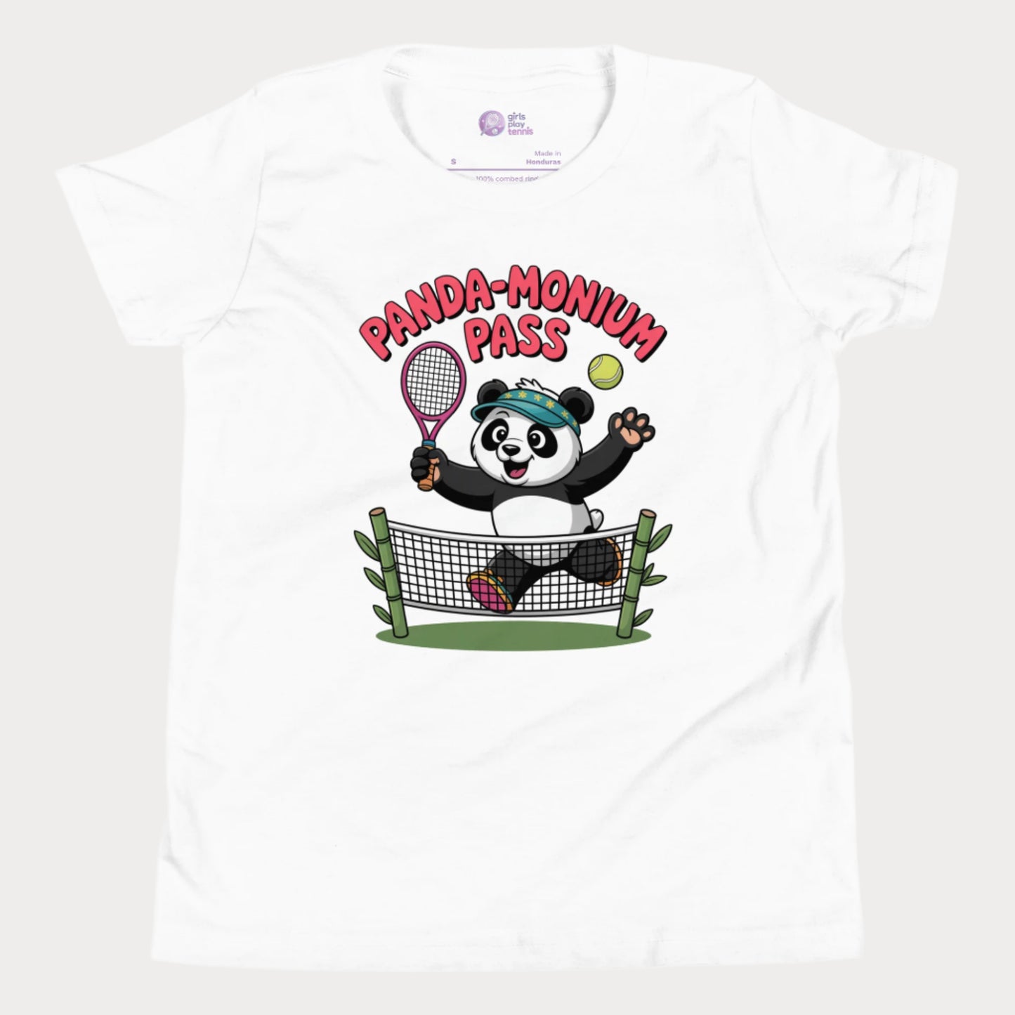 Girls Play Tennis Panda-Monium Pass T-Shirt – cute panda tennis design for girls