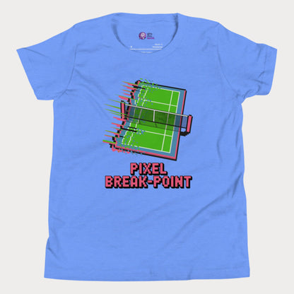 Pixel Breakpoint Tennis T-Shirt with pixelated tennis court glitch design for girls