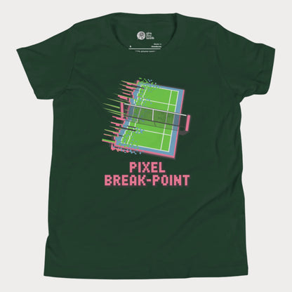 Pixel Breakpoint Tennis T-Shirt with pixelated tennis court glitch design for girls