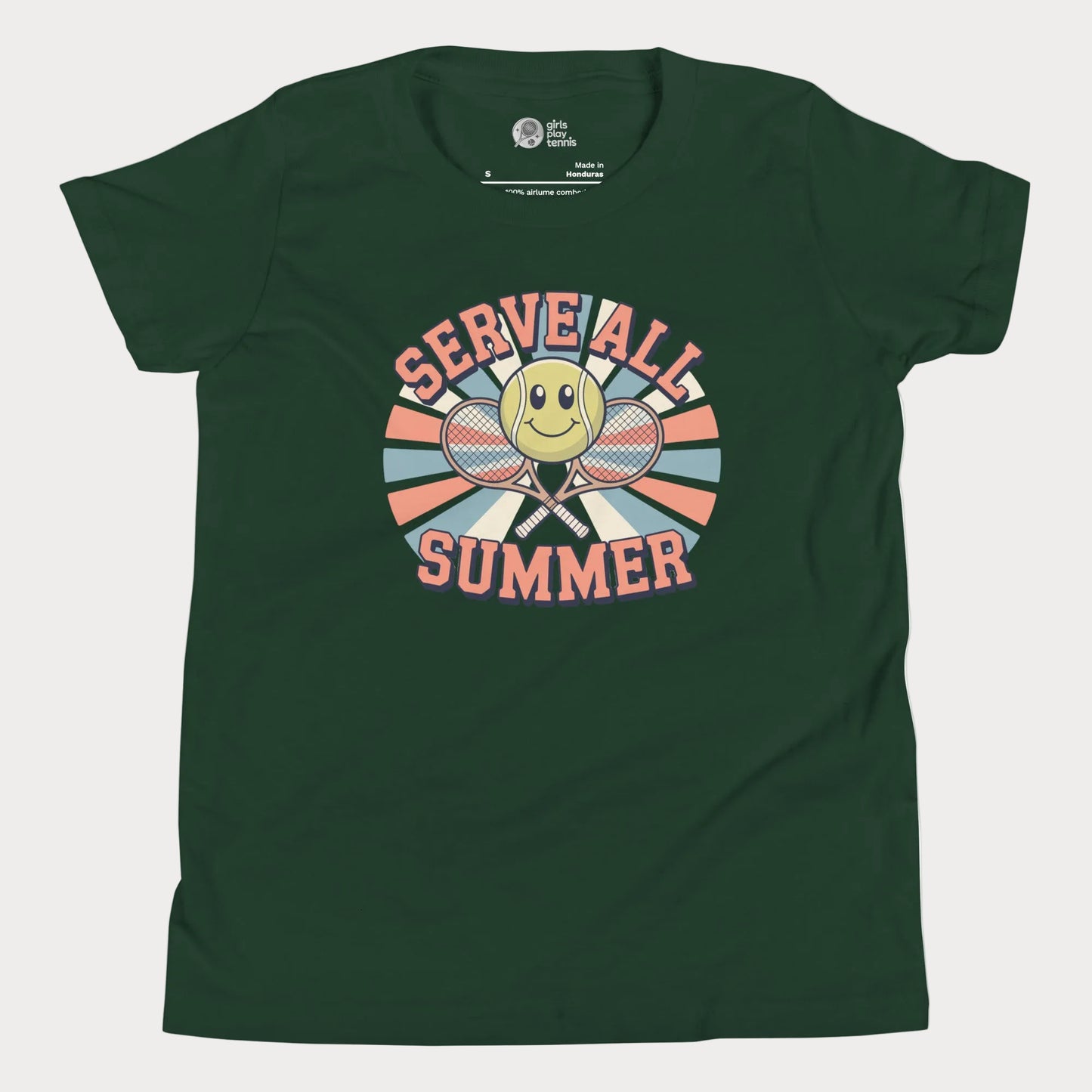 Forest Serve All Summer retro-inspired tennis t-shirt for kids and teens