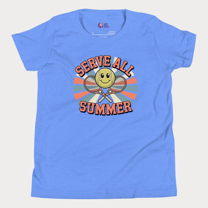 Blue Serve All Summer retro-inspired tennis t-shirt for kids and teens