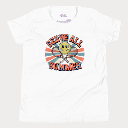 White Serve All Summer retro-inspired tennis t-shirt for kids and teens