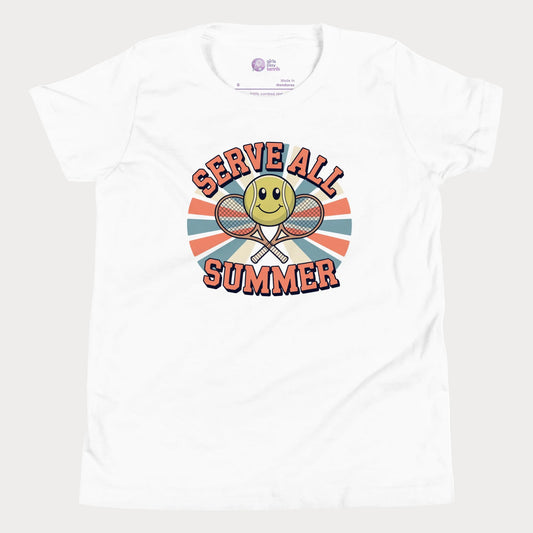 White Serve All Summer retro-inspired tennis t-shirt for kids and teens