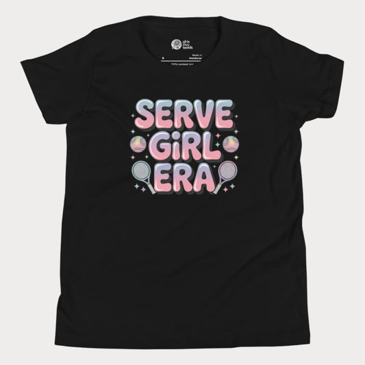 Serve Girl Era tennis t-shirt for girls with bold typography and playful tennis accents – perfect for hard court season.