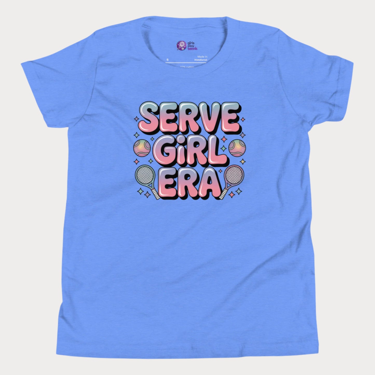 Serve Girl Era tennis t-shirt for girls with bold typography and playful tennis accents – perfect for hard court season.