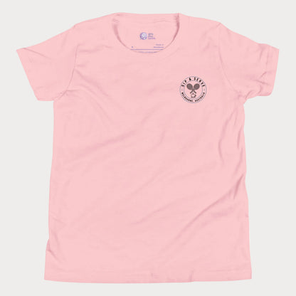 Pink tennis t-shirt with Sip & Serve circular pocket logo – Girls Play Tennis apparel