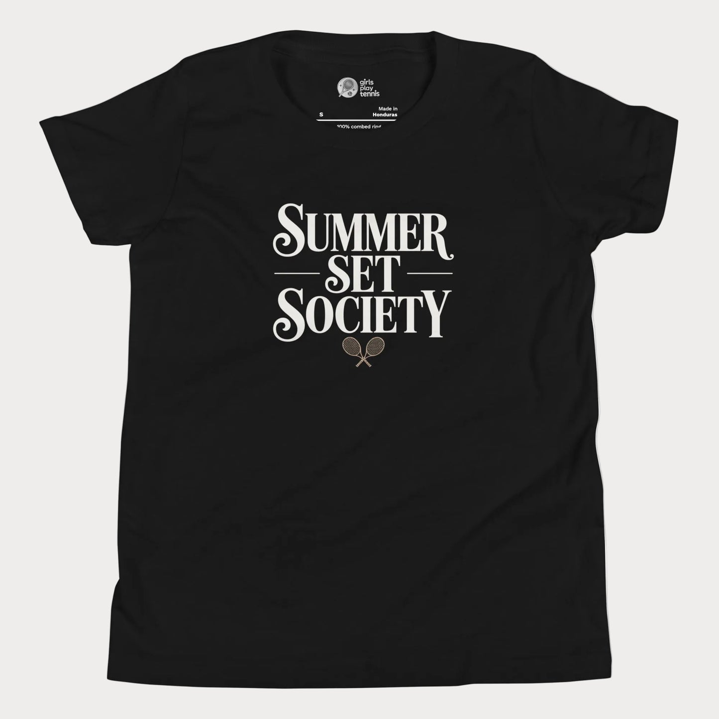 Summer Set Society girls and women’s tennis tee in black premium cotton shirt