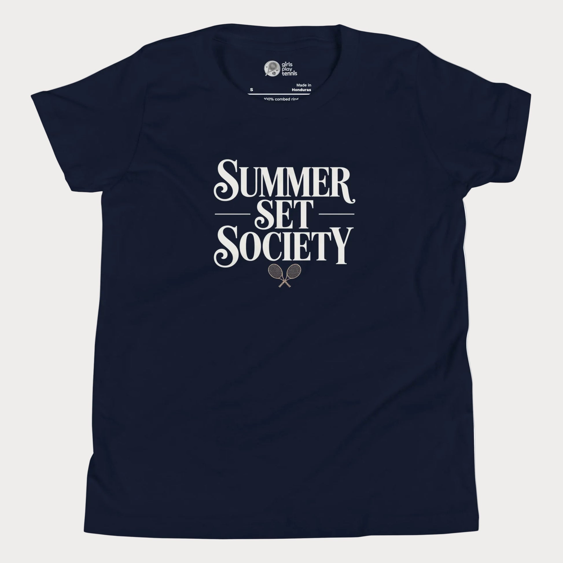 Summer Set Society girls and women’s tennis tee in navy premium cotton shirt