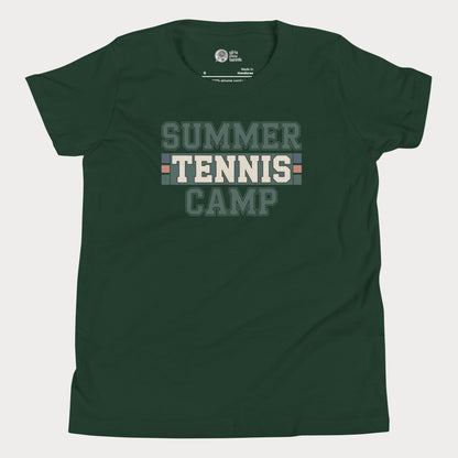 Forest Summer Tennis Camp varsity-inspired tennis t-shirt for kids and teens