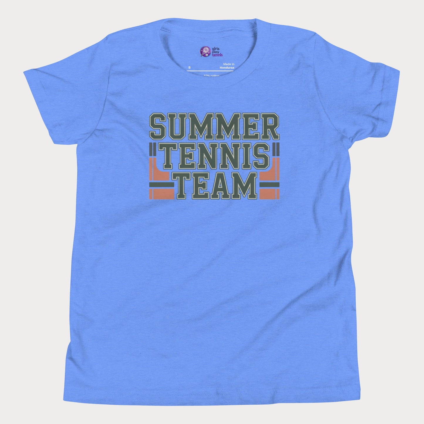 Blue Summer Tennis Team varsity-inspired tennis t-shirt for kids and teens