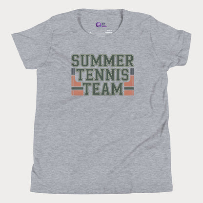 Grey Summer Tennis Team varsity-inspired tennis t-shirt for kids and teens