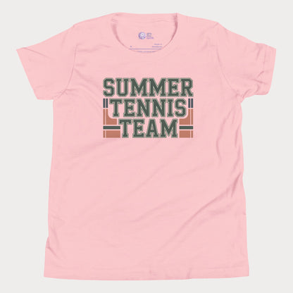 Pink Summer Tennis Team varsity-inspired tennis t-shirt for kids and teens