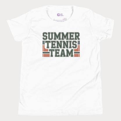 White Summer Tennis Team varsity-inspired tennis t-shirt for kids and teens