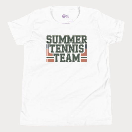 White Summer Tennis Team varsity-inspired tennis t-shirt for kids and teens