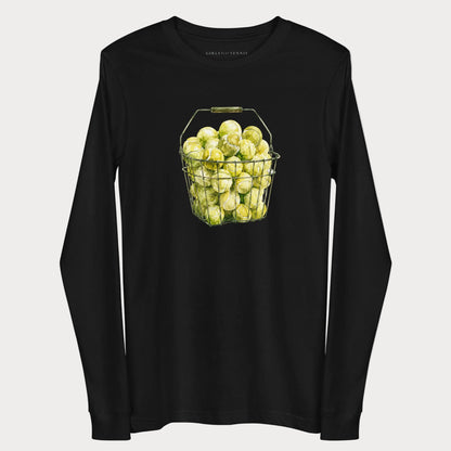 Black The Next Hundred women's tennis long-sleeve T-shirt with a wire basket of tennis balls