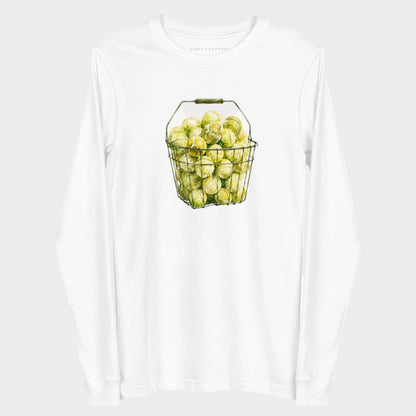 White The Next Hundred women's tennis long-sleeve T-shirt with a wire basket of tennis balls