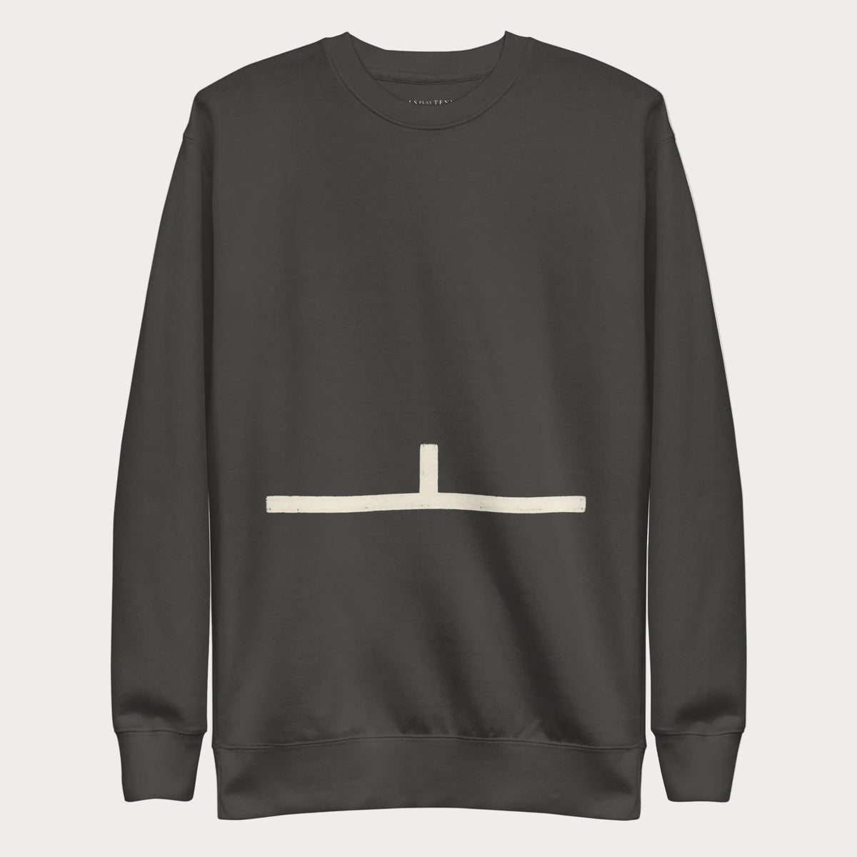 Vintage black Court Lines Study No. 3 women's tennis crewneck sweatshirt with a cream horizontal line with a short vertical line rising from its center