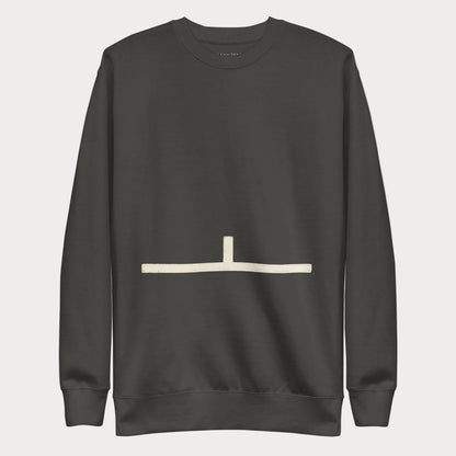 Vintage black Court Lines Study No. 3 women's tennis crewneck sweatshirt with a cream horizontal line with a short vertical line rising from its center